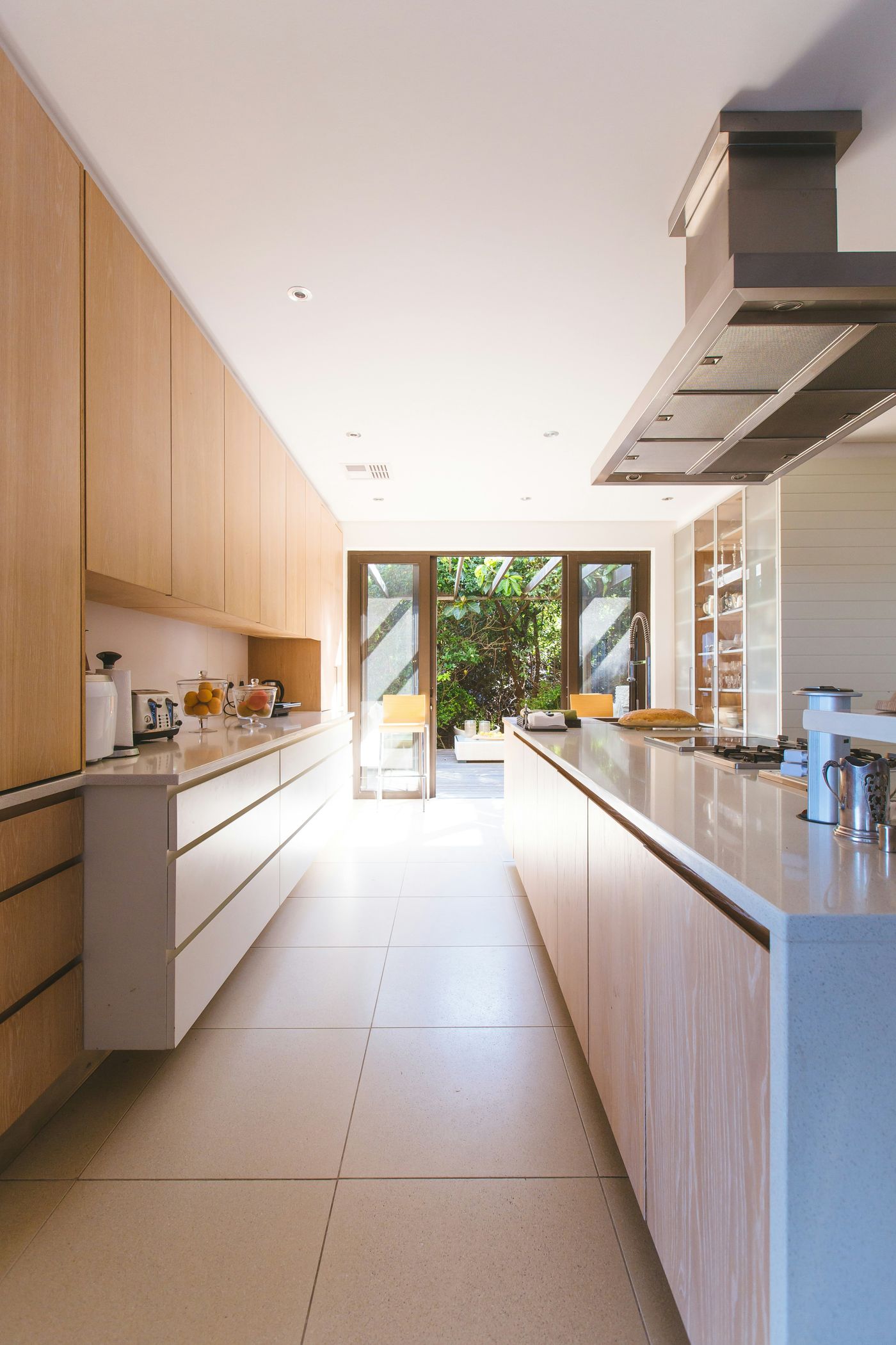 Finished open-plan kitchen extension with garden doors, Liverpool